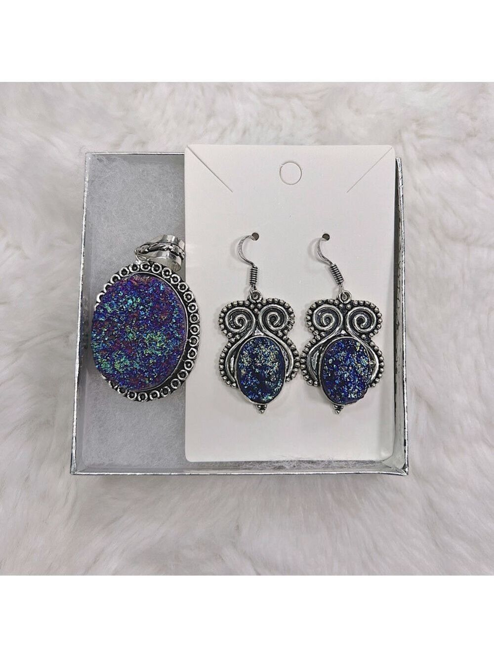 Titanium Druzy 925 Pendant & Earrings Set - Picture 10 of 15